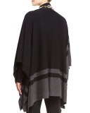 Striped Cashmere Bateau-Neck Poncho, Black