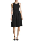 Polka-Dot Jacquard Sleeveless Dress, White/Black