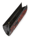 Floral Crocodile Slicer Clutch Bag, Black/Red