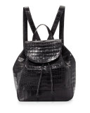 Crocodile Drawstring Backpack, Black Matte