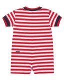 Short-Sleeve Striped Stretch Jersey Shortall, Red, Size 3-24 Months