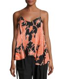 Bird-Print A-Line Sleeveless Blouse