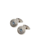 Rhodium-Plated Art Deco Cuff Links with Topaz Insets, Blue