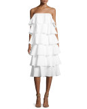 Margi Tiered Strapless Midi Dress, White