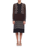 Long-Sleeve Mixed-Media Shift Dress, Multi Colors