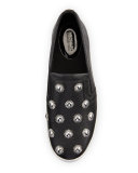 Leo Embellished Leather Slip-On Sneaker, Black
