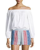 Off-The-Shoulder Flyaway-Back Top, White