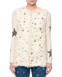 Shearling Fur Vest w/Star Embellishments, Natural