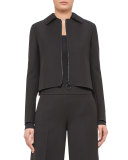 Pleated-Black Cropped Jacket, Black