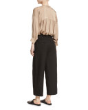 Shirred Drape Silk Pullover