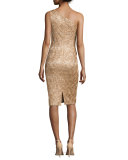 One-Shoulder Sequined Cocktail Dress, Gold