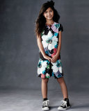 Paper Floral Pleated Skirt, Black, Size 8-14