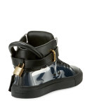 Men's 100mm Leather & PVC Mid-Top Sneaker, Black