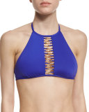 Riviera High-Neck Open-Front Swim Top