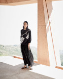 Sequined Orchid Intarsia Sweater, Black/White  