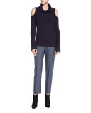 Marcia Straight-Leg Stretch-Wool Ankle Pants, Carbon Melange