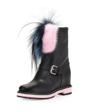 Caroline Fur-Trimmed Leather Buckled Boot