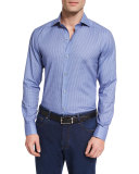 Teapot-Print Long-Sleeve Sport Shirt, Blue