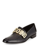 Patent Leather Loafer w/Logo Lettering, Black