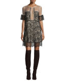 Paneled Floral-Lace Babydoll Dress