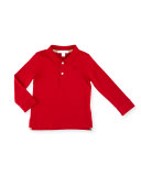 Palmer Long-Sleeve Pique Cotton Polo Shirt, Military Red, Size 6M-3Y