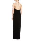 Winsor Velvet Column Gown w/Metallic Hardware, Black