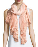 Teti Embroidered Scalloped Scarf, Peach
