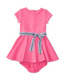 Cap-Sleeve Ponte Circle Dress w/ Bloomers, Pink, Size 6-24 Months