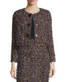 Sequined Tweed Cropped Jacket, Black