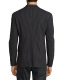 Two-Button Peak-Lapel Striped Jacket, Asphalt Gray