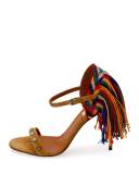 Rockstud Rolling Fringe 100mm Sandal, Bright Cuir