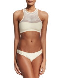 Luna Embroidered-Mesh Halter Swim Top, Keshi Pearl