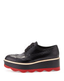 Spazzolato Leather Lace-Up Creeper, Black/Red (Nero+Scarlatto)