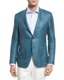 Wool-Blend Two-Button Blazer, Teal Green