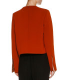 V-Neck Slit-Front Cropped Blouse, Clay
