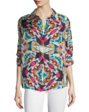 Kay Long-Sleeve Printed Blouse, Plus Size