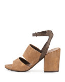 Dickie Suede Chunky-Heel Sandal, Bronze