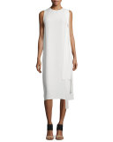 Sleeveless Matte Silk Shift Dress, Off White