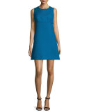 Sleeveless Sweetheart-Illusion Twill Mini Dress, Azure