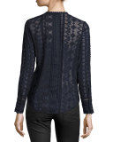 Embroidered Lace Chiffon Top, Dark Blue