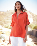 Oversized Short-Sleeve Linen Tunic, Petite