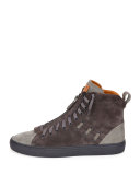 Hekem Men's Suede Patchwork High-Top Sneaker, Dark Gray