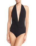 Plunging Halter One-Piece Swimsuit