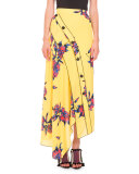 Lily-Print Asymmetric-Button Skirt