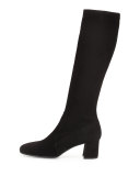 Suede Square-Toe Knee Boot, Black (Nero)