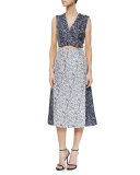 Two-Tone Studded Floral-Print Dress