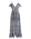 Castelle Ruffle-Trim Maxi Dress, Navy/White