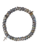 8mm Labradorite Beaded Bracelet with Diamond Cross Charm