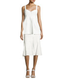 Linen Trumpet-Back Skirt, White