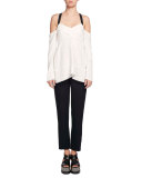 Cold-Shoulder Crisscross Tunic Blouse, White